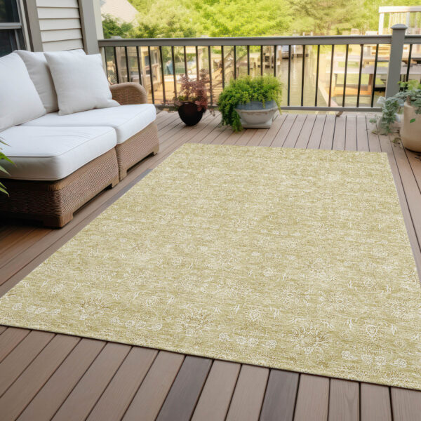 5' X 8' Beige Tan And Ivory Floral Washable Indoor Outdoor Area Rug