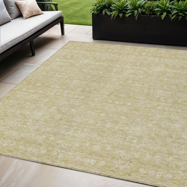 5' X 8' Beige Tan And Ivory Floral Washable Indoor Outdoor Area Rug