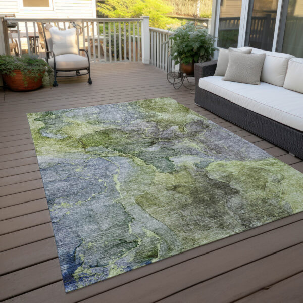 10' X 14' Olive Green And Gray Abstract Washable Indoor Outdoor Area Rug