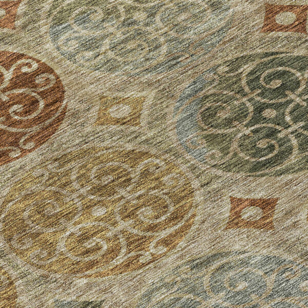 9' X 12' Taupe Green And Gold Trellis Washable Indoor Outdoor Area Rug