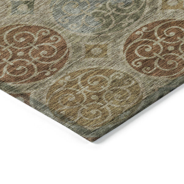 9' X 12' Taupe Green And Gold Trellis Washable Indoor Outdoor Area Rug