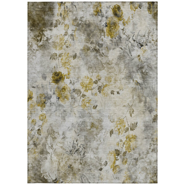 10' X 14' Taupe Ivory And Tan Floral Washable Indoor Outdoor Area Rug