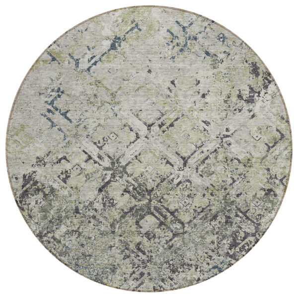 8' Silver Gray And Charcoal Round Geometric Washable Indoor Outdoor Area Rug