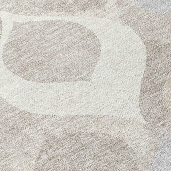 8' Ivory Beige And Tan Round Ogee Washable Indoor Outdoor Area Rug