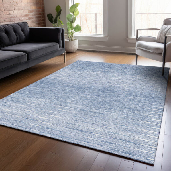 9' X 12' Denim Blue And Blue Abstract Washable Indoor Outdoor Area Rug
