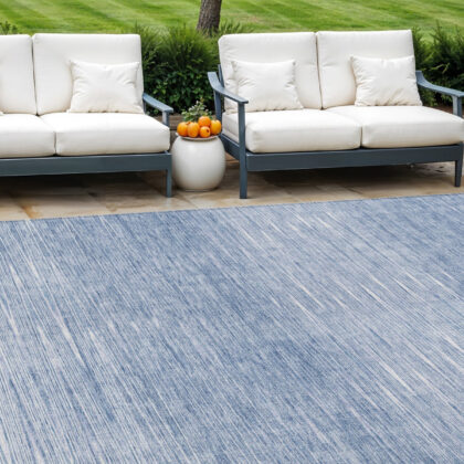 9' X 12' Denim Blue And Blue Abstract Washable Indoor Outdoor Area Rug