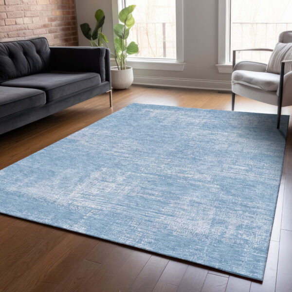 8' X 10' Navy Blue And Sky Blue Abstract Washable Indoor Outdoor Area Rug