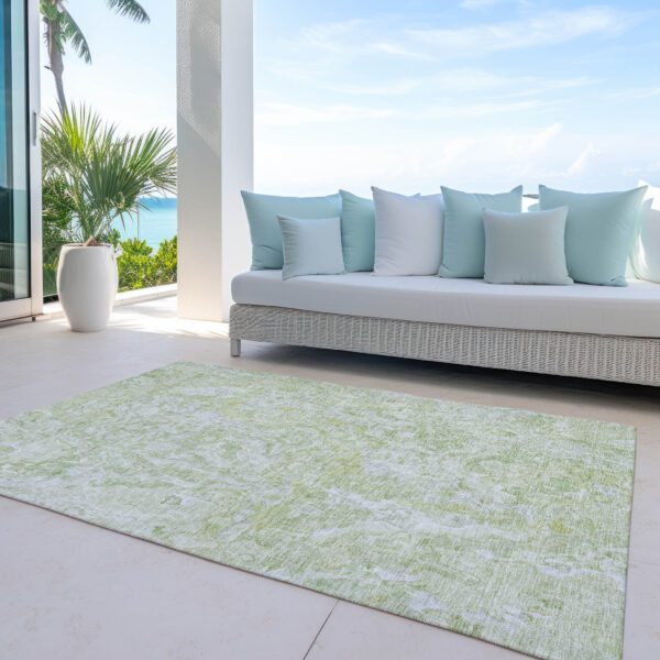 9' X 12' Artichoke Green And Fern Green Abstract Washable Indoor Outdoor Area Rug
