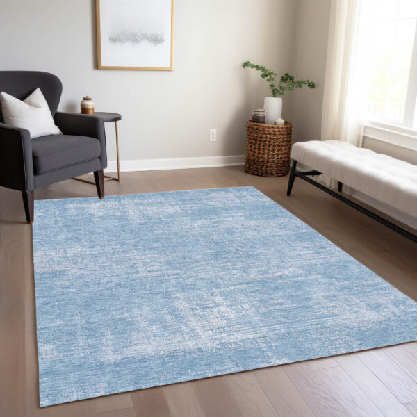 8' X 10' Navy Blue And Sky Blue Abstract Washable Indoor Outdoor Area Rug