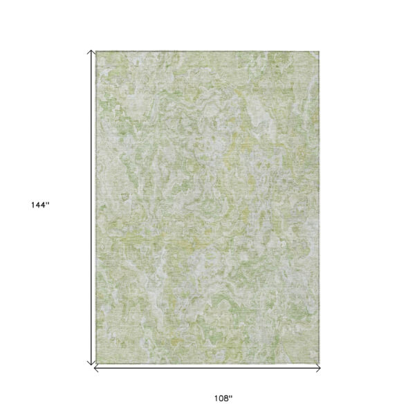 9' X 12' Artichoke Green And Fern Green Abstract Washable Indoor Outdoor Area Rug