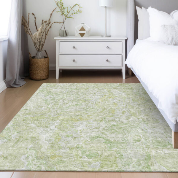 9' X 12' Artichoke Green And Fern Green Abstract Washable Indoor Outdoor Area Rug