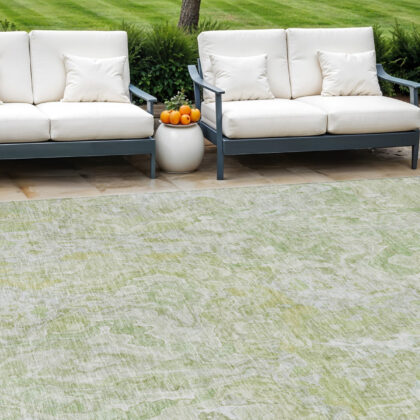 9' X 12' Artichoke Green And Fern Green Abstract Washable Indoor Outdoor Area Rug