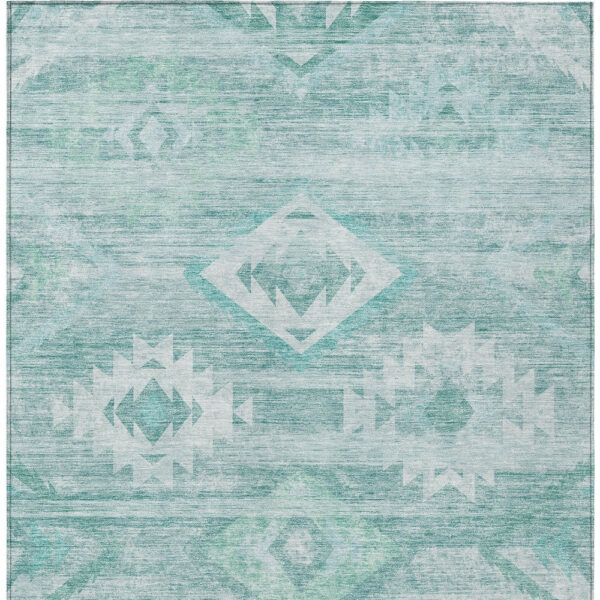 9' X 12' Aqua Turquoise And Ivory Southwestern Washable Indoor Outdoor Area Rug