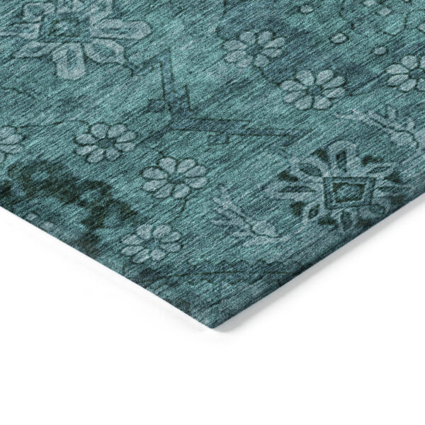 9' X 12' Teal Blue And Aqua Floral Washable Indoor Outdoor Area Rug