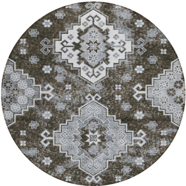 8' Brown And Gray Round Medallion Washable Indoor Outdoor Area Rug