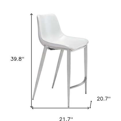 Set of Two 26" White And Silver Steel Low Back Counter Height Bar Chairs