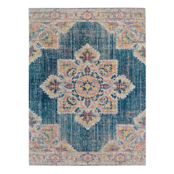 7' x 9' Teal Blue Medallion Power Loom Area Rug With Fringe
