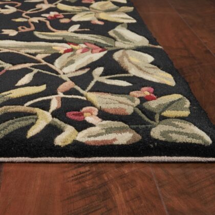 9' X 13' Green and Black Wool Tropical Floral Hand Tufted Area Rug