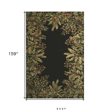 9' X 13' Green and Black Wool Tropical Floral Hand Tufted Area Rug