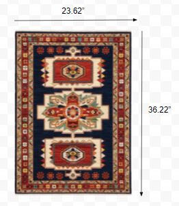 2' X 3' Blue Red Machine Woven Medallions Indoor Area Rug