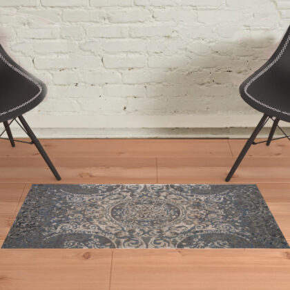 2' X 3' Gray Blue And Taupe Wool Abstract Tufted Handmade Stain Resistant Area Rug