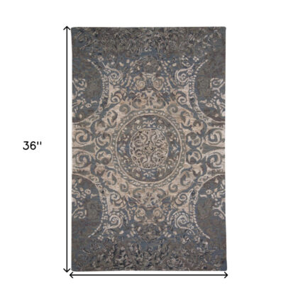 2' X 3' Gray Blue And Taupe Wool Abstract Tufted Handmade Stain Resistant Area Rug