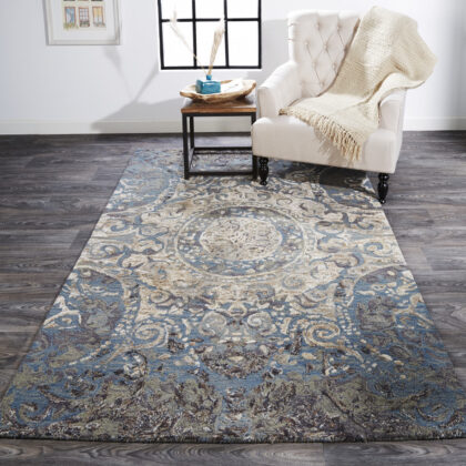 2' X 3' Gray Blue And Taupe Wool Abstract Tufted Handmade Stain Resistant Area Rug