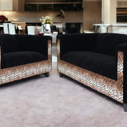 Two Piece  Leopard and Black Five Person Seating Set