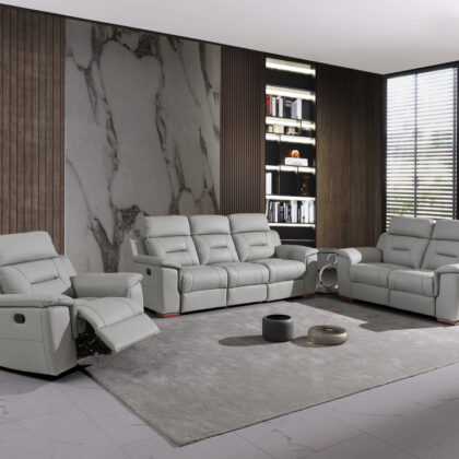 Three Piece Indoor Gray Genuine Leather Five Person Seating Set