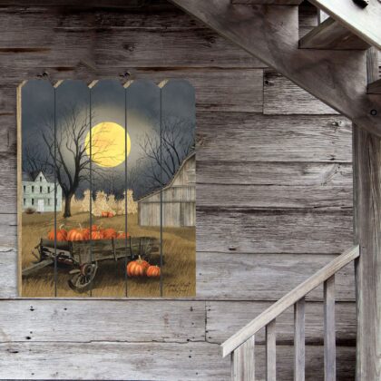 Harvest Moon Pumpkins Unframed Picket Fence Wall Art