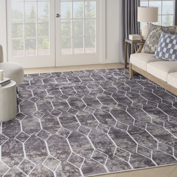 9' x 12' Brown and Ivory Geometric Power Loom Washable Area Rug