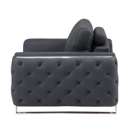 72" Dark Gray And Silver Genuine Leather Loveseat