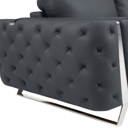 72" Dark Gray And Silver Genuine Leather Loveseat