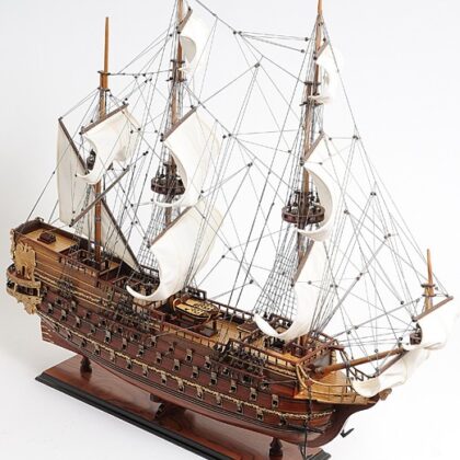 32" Wood Brown St. Espirit Boat Hand Painted Decorative Boat