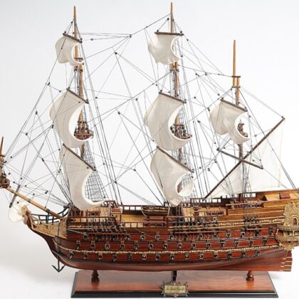 32" Wood Brown St. Espirit Boat Hand Painted Decorative Boat