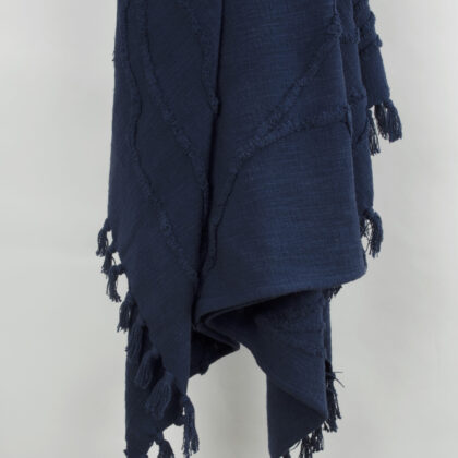 Blue Woven 100% Woven Textured Cotton Floral Throw Blanket