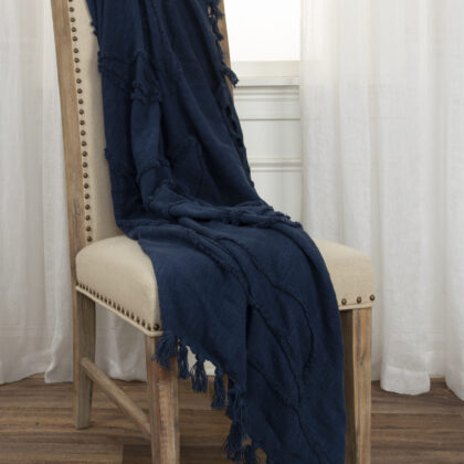 Blue Woven 100% Woven Textured Cotton Floral Throw Blanket