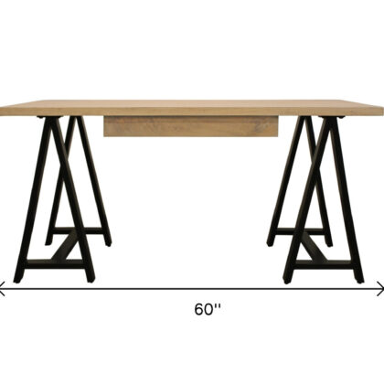 60" Ivory and Black Solid Wood Executive Desk