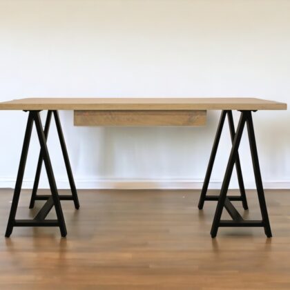 60" Ivory and Black Solid Wood Executive Desk