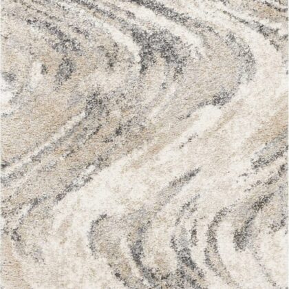 7' Natural Beige Machine Woven Abstract Waves Indoor Runner Rug