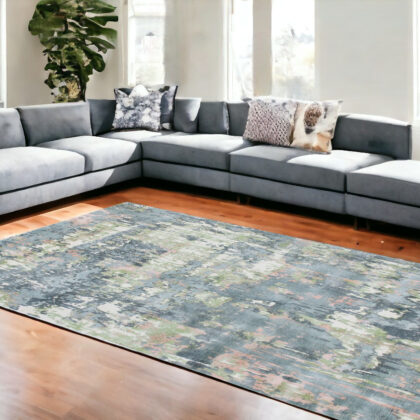 9' x 12' Gray and Yellow Abstract Hand Loomed Area Rug
