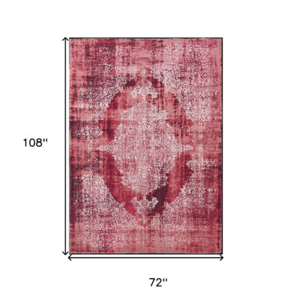 7' x 9' Red and White Oriental Non Skid Area Rug