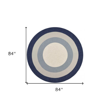 7' Round Navy Blue Round Indoor Outdoor Area Rug