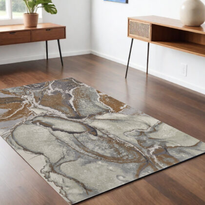 4' x 6' Gray and Brown Marble Power Loom Area Rug