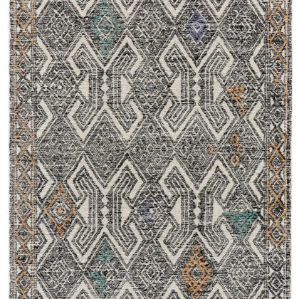 2' x 3' Black and Ivory Wool Chevron Hand Tufted Distressed Area Rug