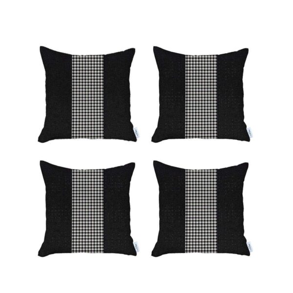 Set Of Four 18" X 18" Black And White Polyester Houndstooth Zippered Pillow