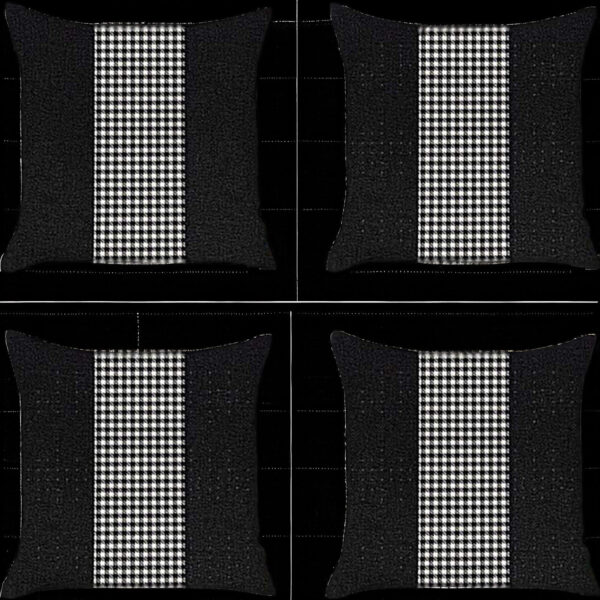 Set Of Four 18" X 18" Black And White Polyester Houndstooth Zippered Pillow