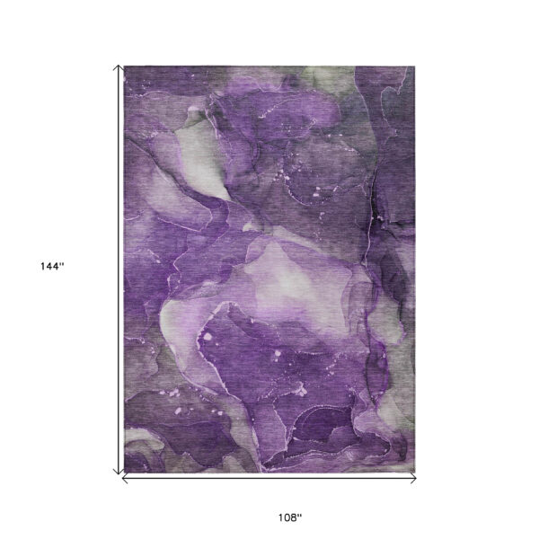 9' X 12' Purple Abstract Washable Non Skid Indoor Outdoor Area Rug