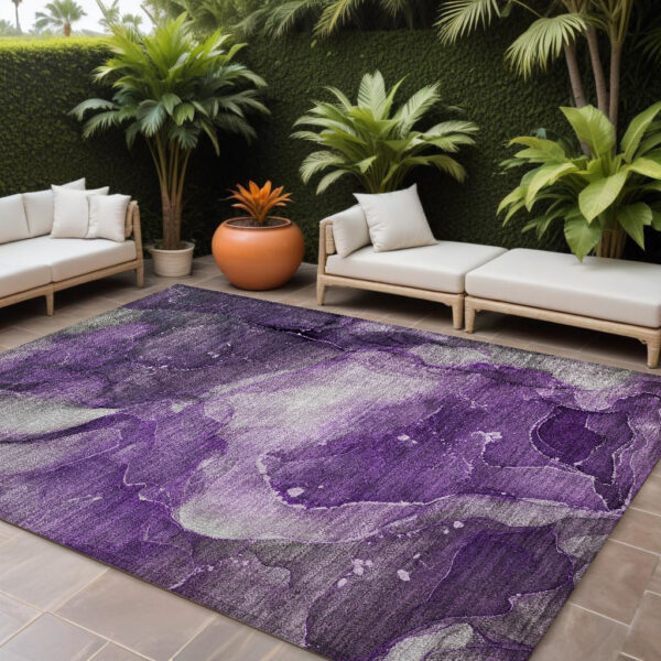 9' X 12' Purple Abstract Washable Non Skid Indoor Outdoor Area Rug