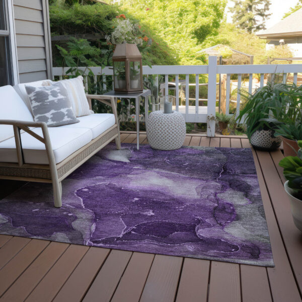 9' X 12' Purple Abstract Washable Non Skid Indoor Outdoor Area Rug